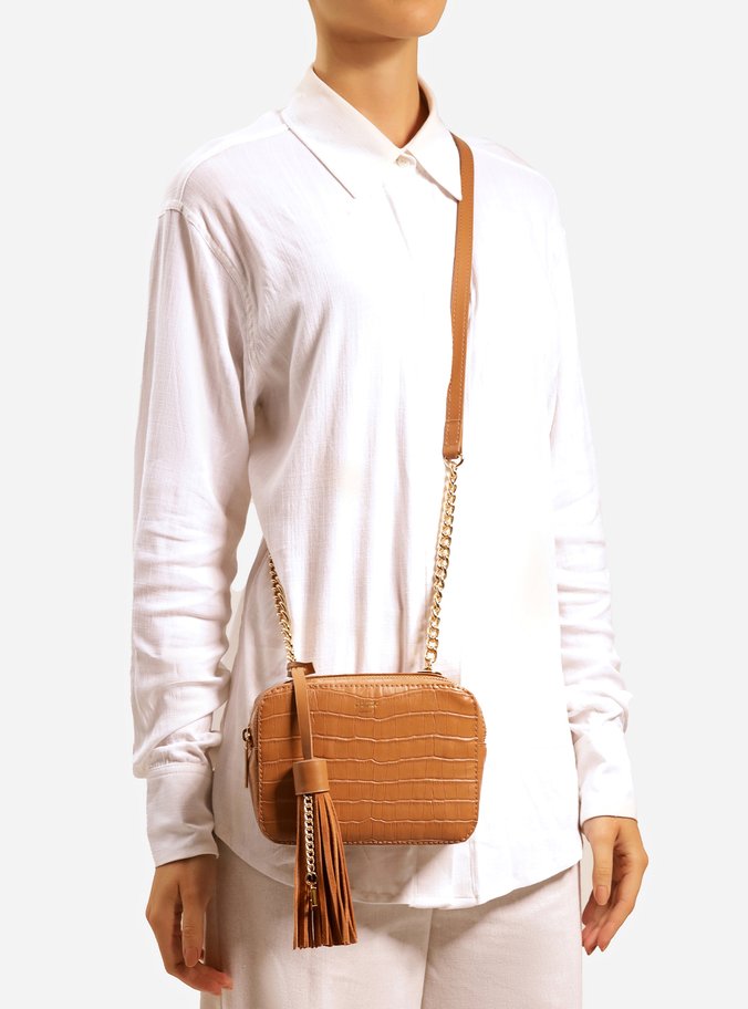 Bolsa Tiracolo Marrom Croco Pequena Barbicacho