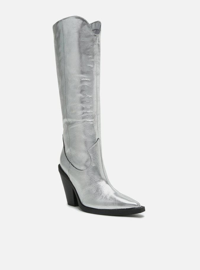 Bota Prata Cano Longo Bloco Western