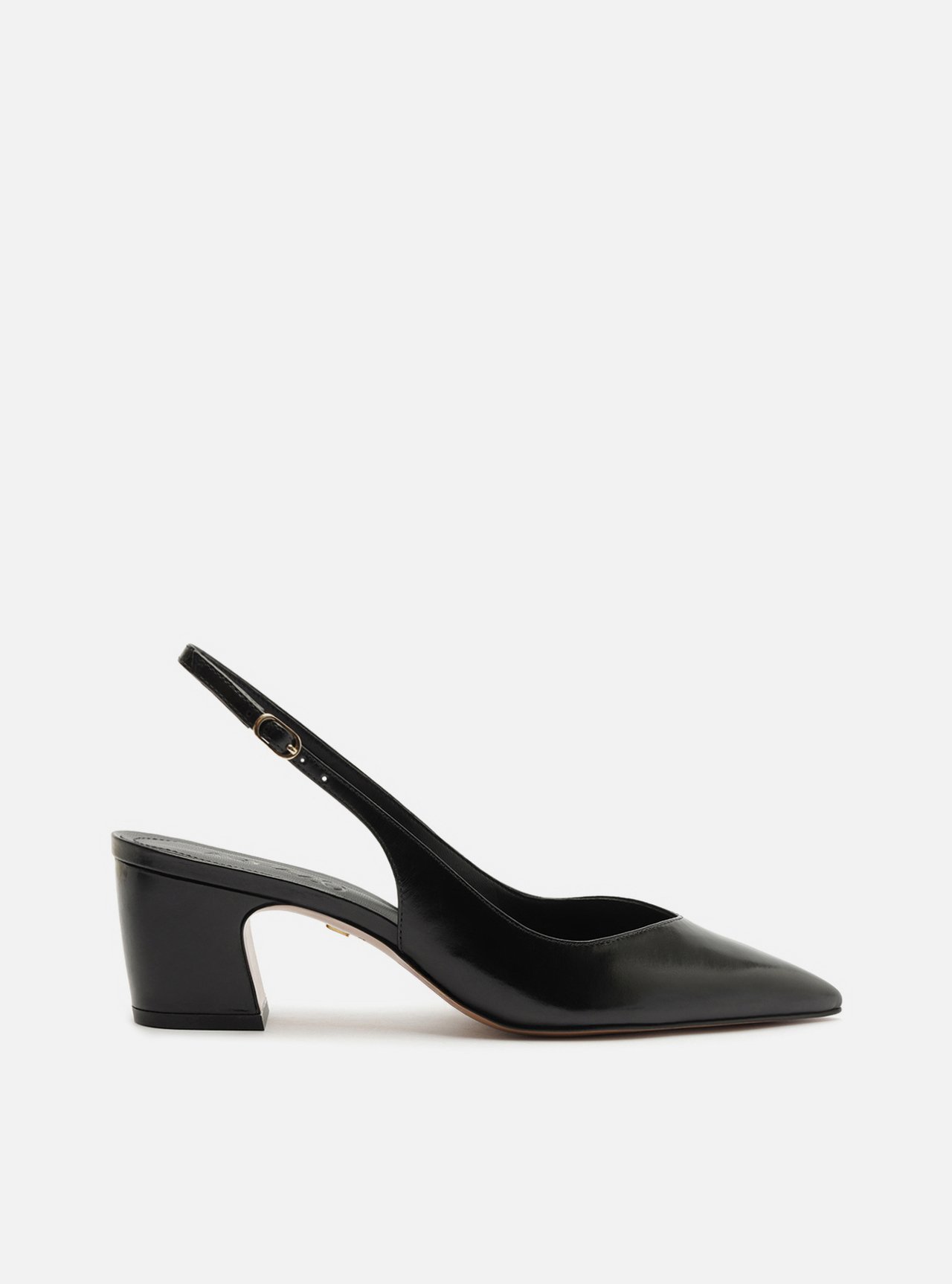 Scarpin Preto Couro Salto Médio Bloco Slingback — foto 1