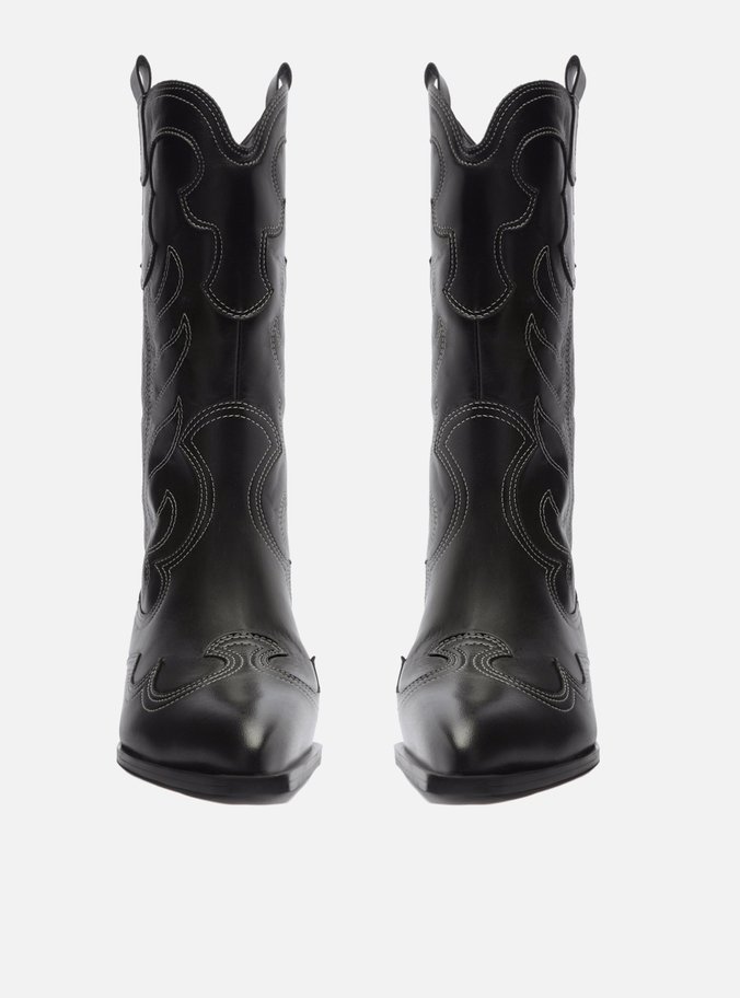 Bota Preta Couro Cano Médio Western Folk