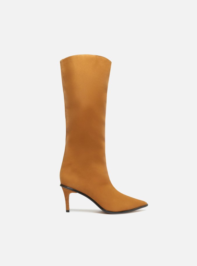 Bota Marrom Nobuck Cano Alto Salto Fino