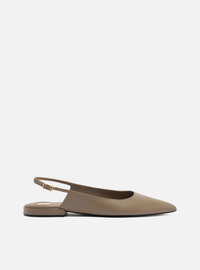 Sapatilha Cinza Couro Slingback Bico Fino