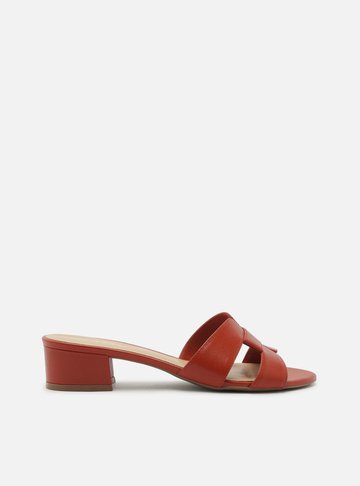 Mule Marrom Couro Salto Bloco