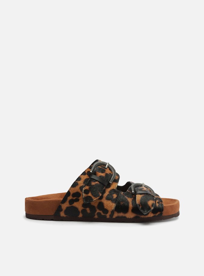 Sandália Papete Animal Print Fivelas