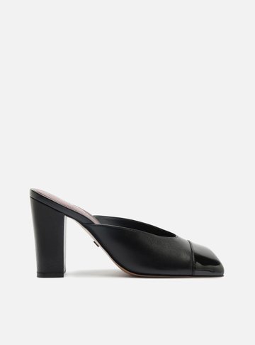 Arezzo — Mule Preta Salto Bloco Cap Toe