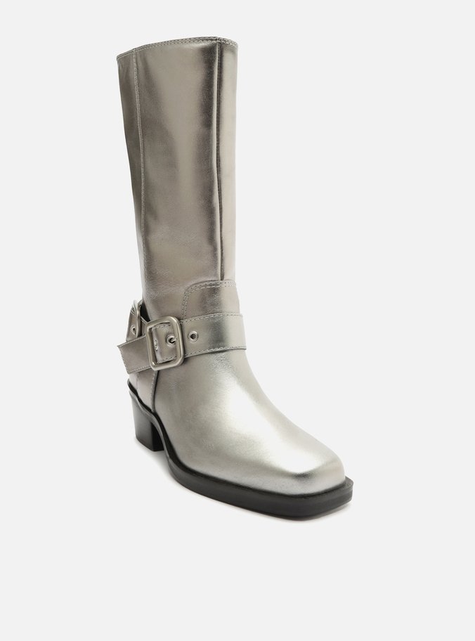 Bota Prata Couro Cano Médio Montaria West