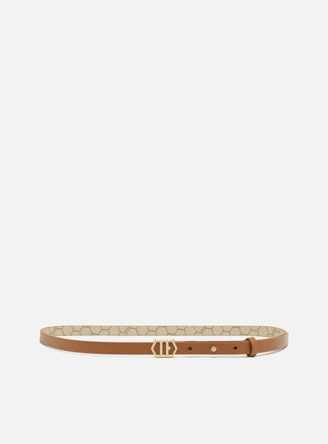 Cinto Marrom Fino Couro Fivela Hexagonal