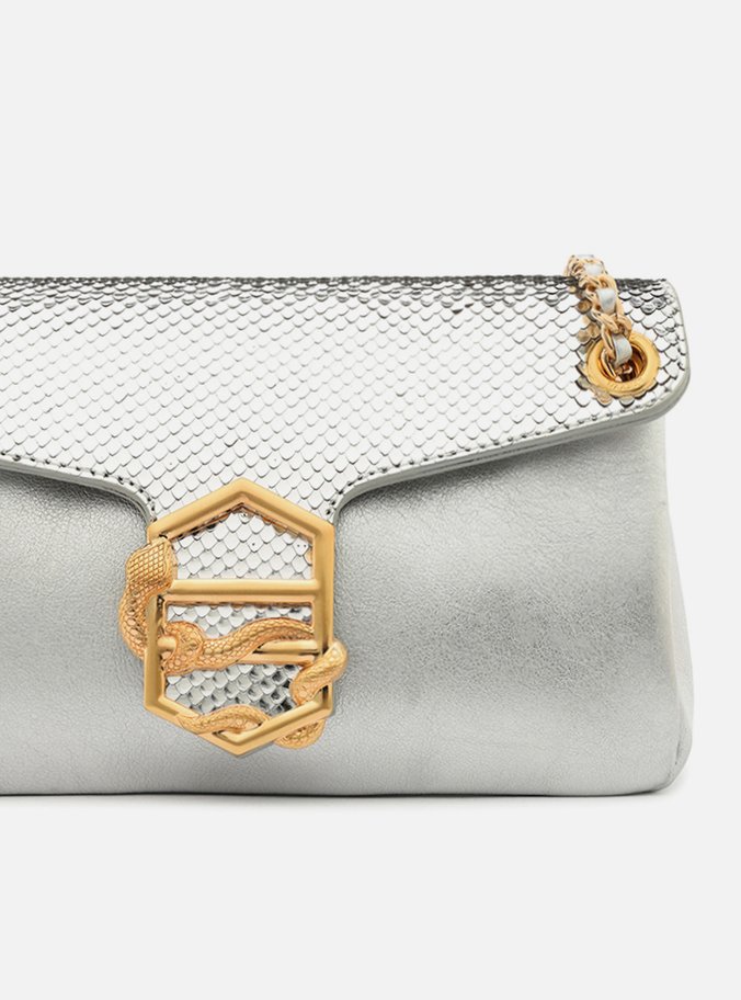 Bolsa Tiracolo Prata Couro Snake Média