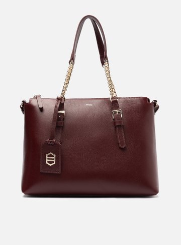 Bolsa Tote Vinho Couro Grande Alça Corrente