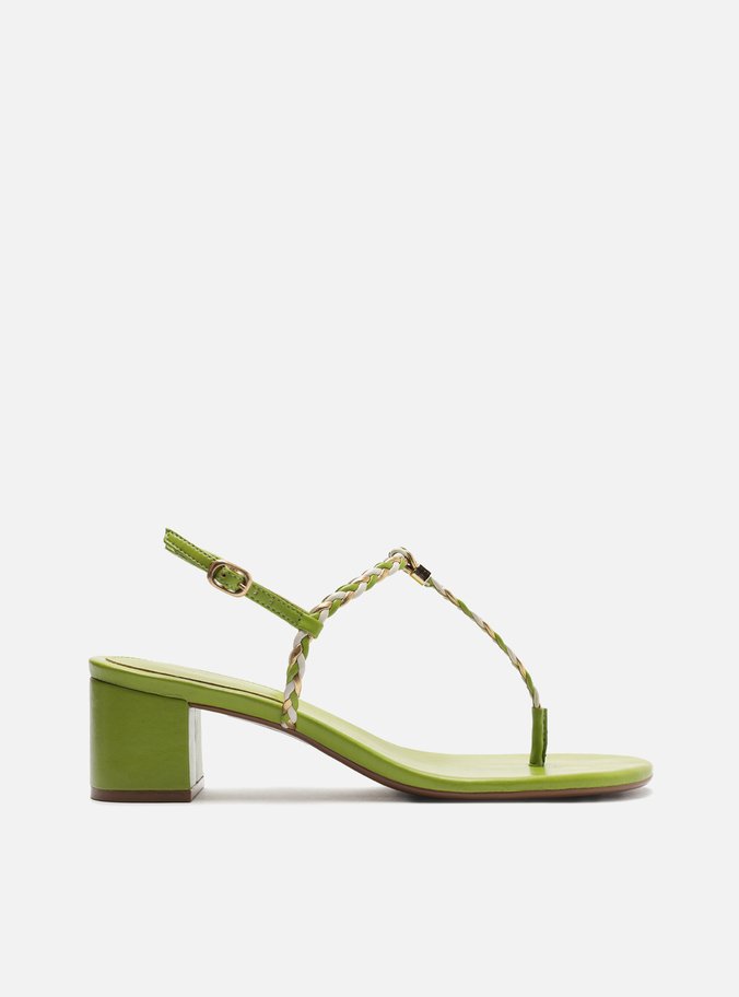 Sandália Verde Salto Bloco Trança