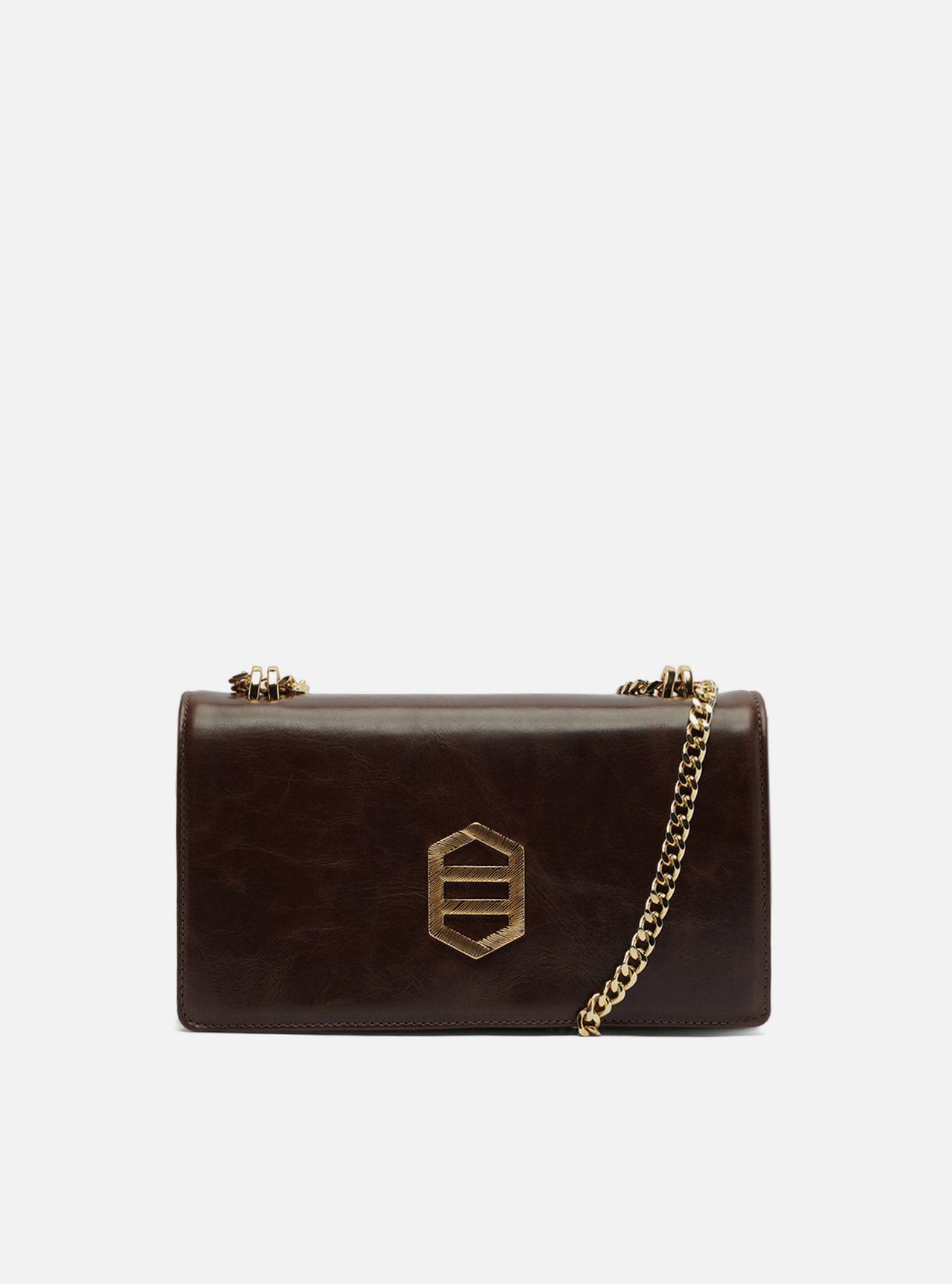 Bolsa Tiracolo Marrom Couro Média Metal Dourado — foto 1
