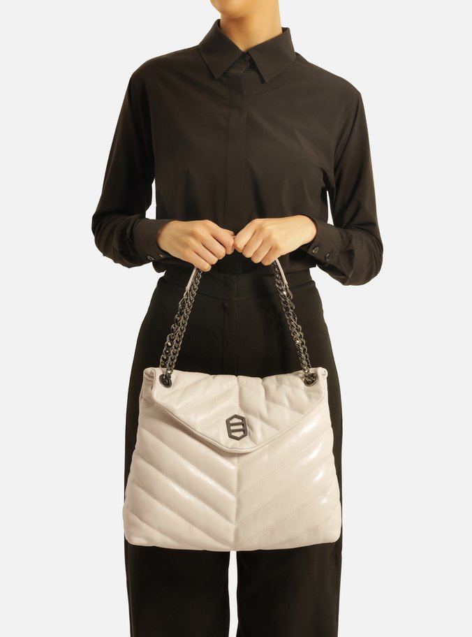 Bolsa Tiracolo Branca Couro Matelassê Grande