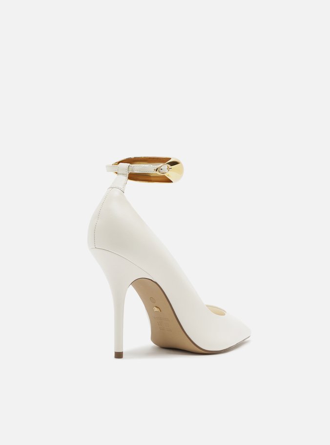 Scarpin Branco Couro Salto Alto