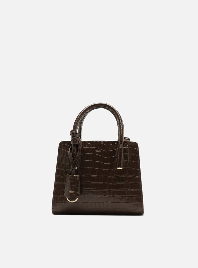 Bolsa Tote Marrom Couro Pequena Croco