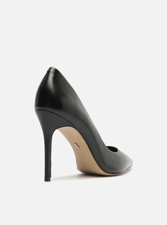 Scarpin Preto Couro Salto Alto Bico Fino