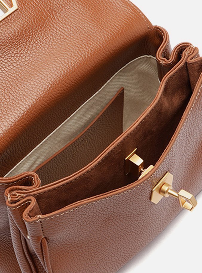 Bolsa Satchel Caramelo Couro Pequena Lenço