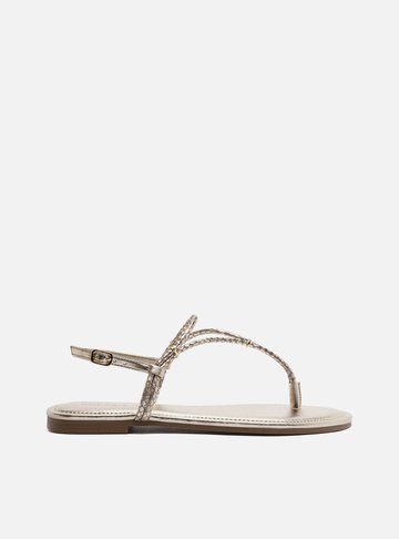 Sandália Rasteira Dourada Skin Elos Metálicos