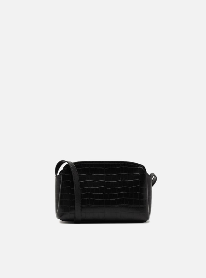 Bolsa Tiracolo Preta Croco Pequena Textura