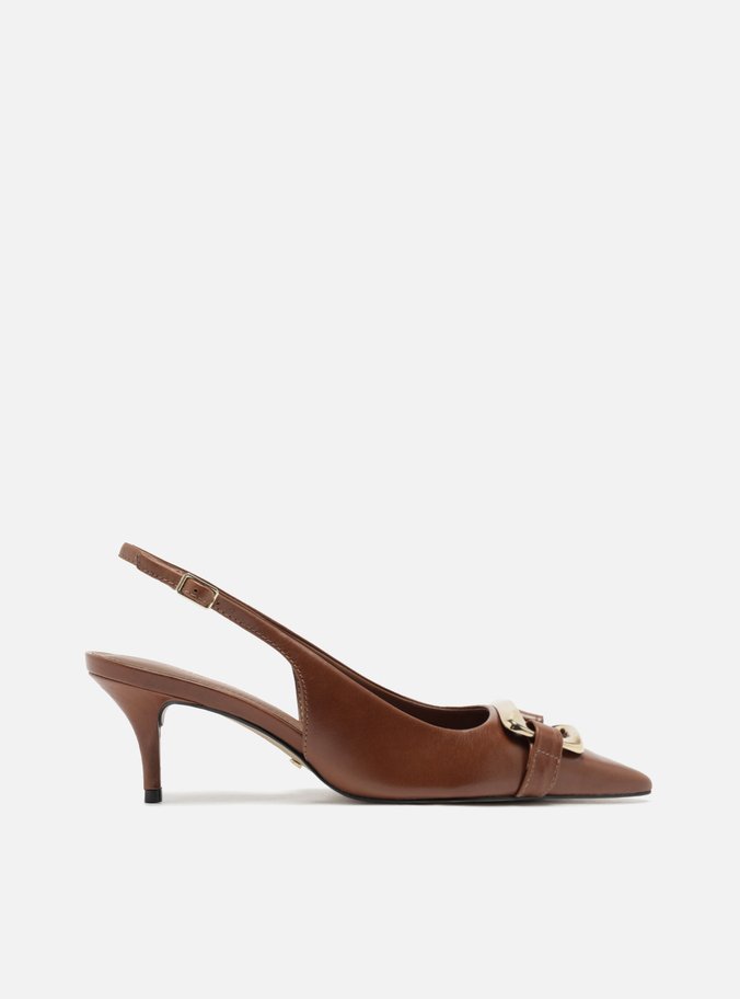 Scarpin Preto Bico Fino Slingback Metal