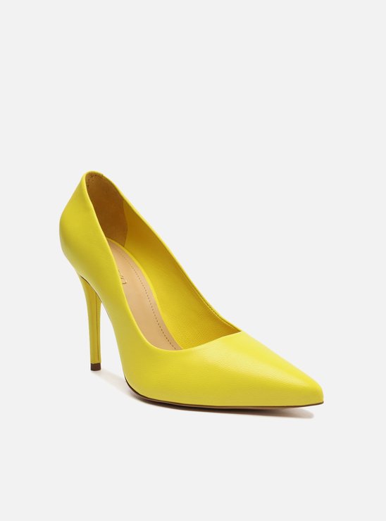 Scarpin Amarelo Couro Salto Alto Fino