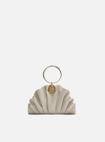 Bolsa Clutch Off White Couro Pequena Pedra