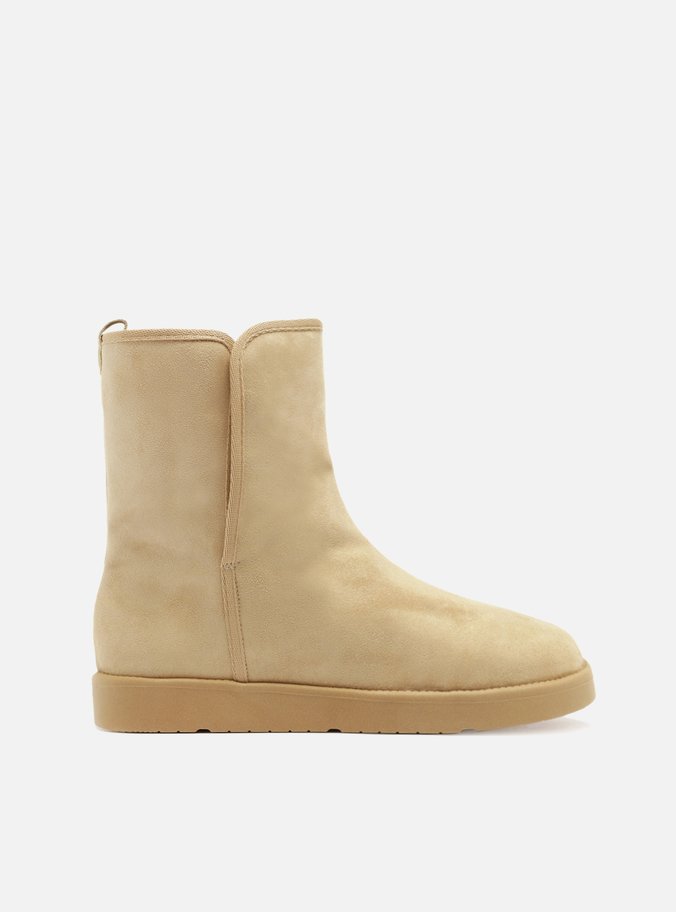 Bota Bege Camurça Salto Baixo Home