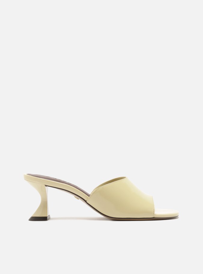 Tamanco Amarela Couro Salto Médio Geométrico