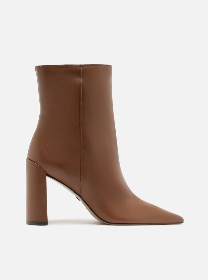 Bota Marrom Couro Cano Curto Salto Bloco