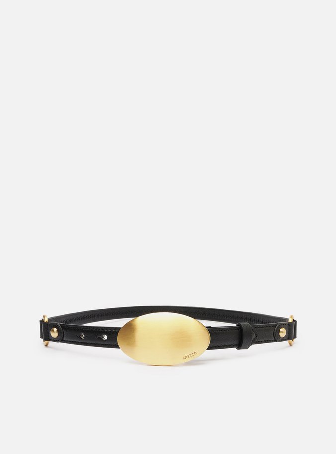 Cinto Preto Couro Fivela Maxi Metal