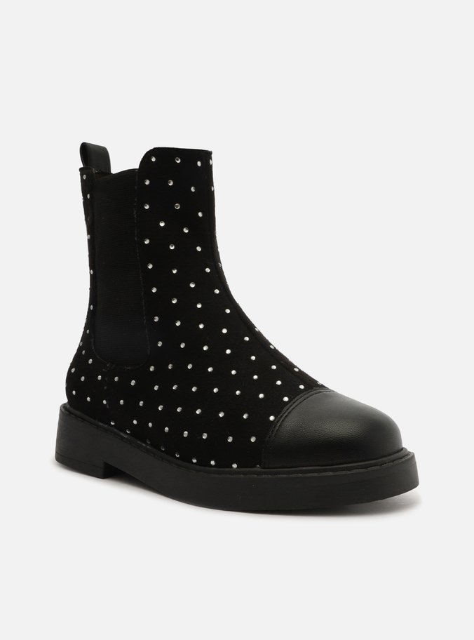 Bota Infantil Preta Camurça Cano Médio Strass