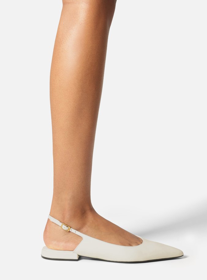 Sapatilha Branca Couro Slingback Bico Fino
