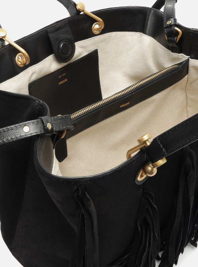 Bolsa Tote Preta Suede Grande Franjas