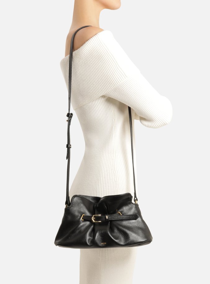 Bolsa Tiracolo Preta Couro Média Tira Fivela