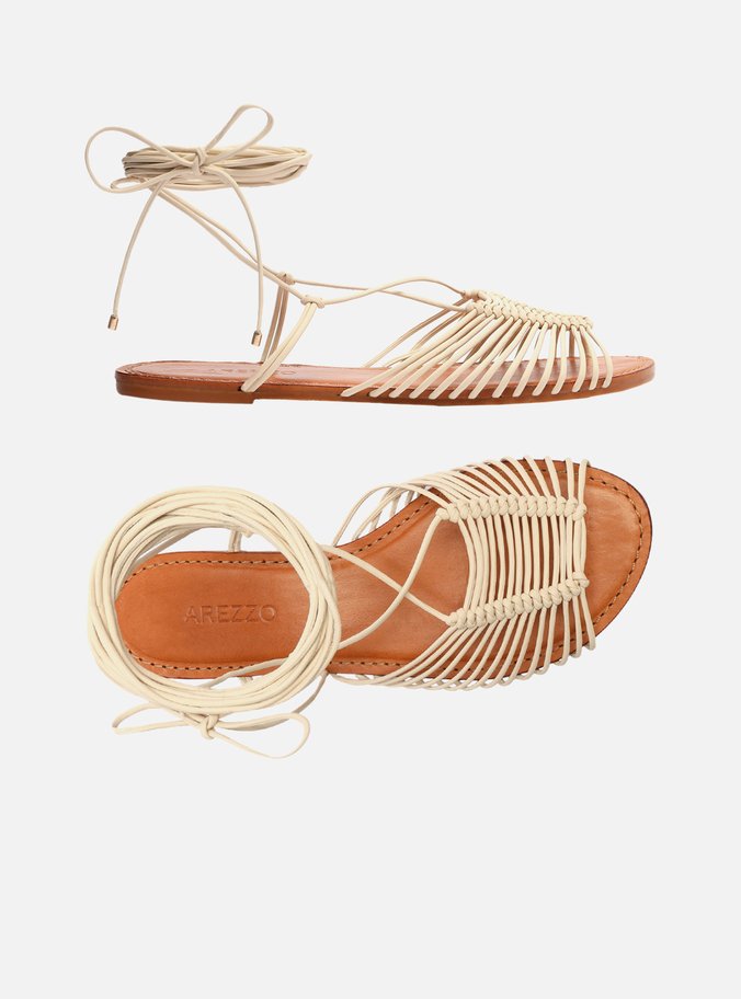Sandália Rasteira Off-White Multi Tiras Amarração Ella