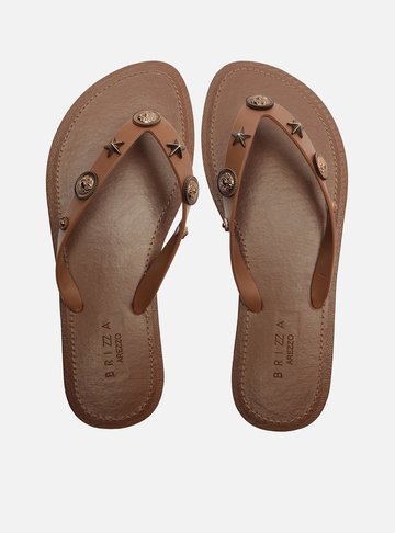 Chinelo de Dedo Marrom Aplicações