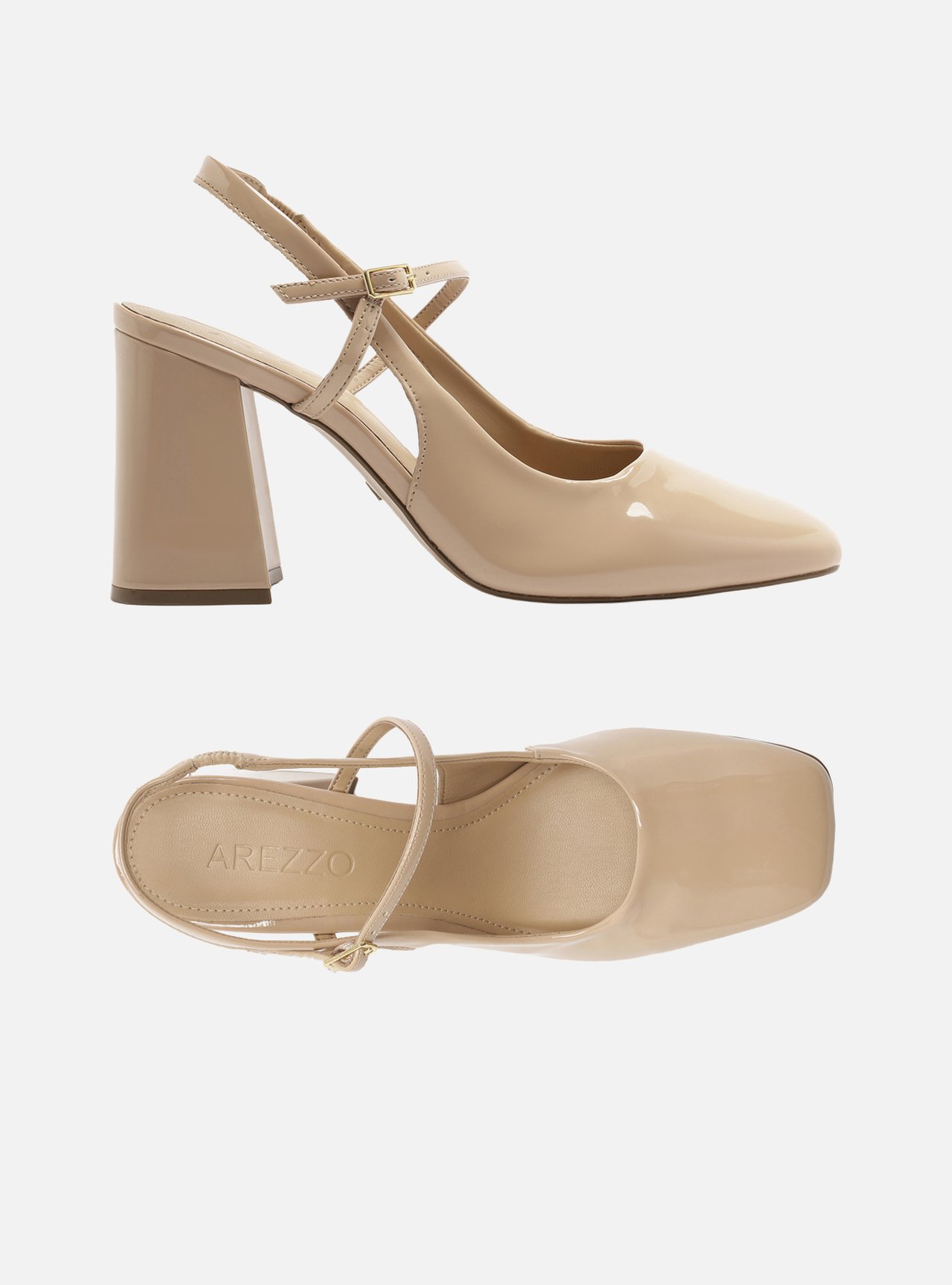 Scarpin Nude Verniz Salto Bloco Fivela — foto 5