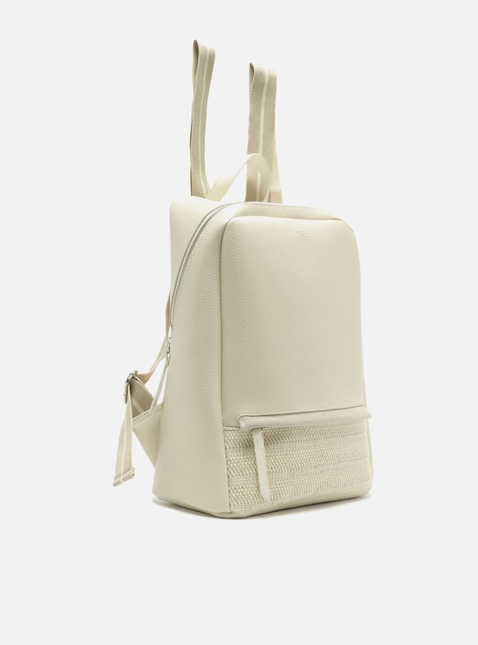 Mochila Branca Grande Bolso Frontal Palha