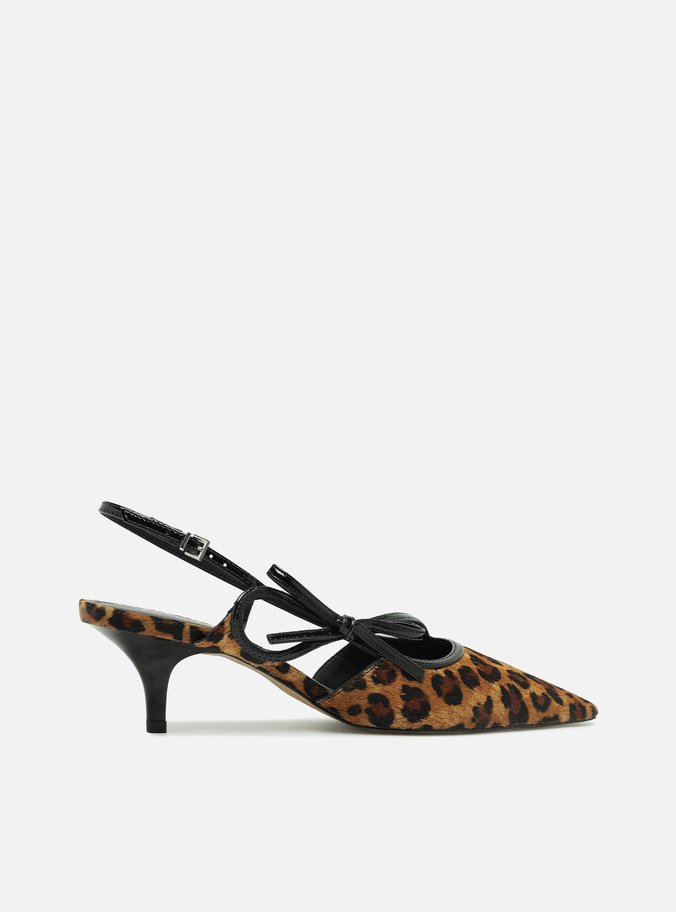 Scarpin Animal Print Salto Fino Slingback Laço