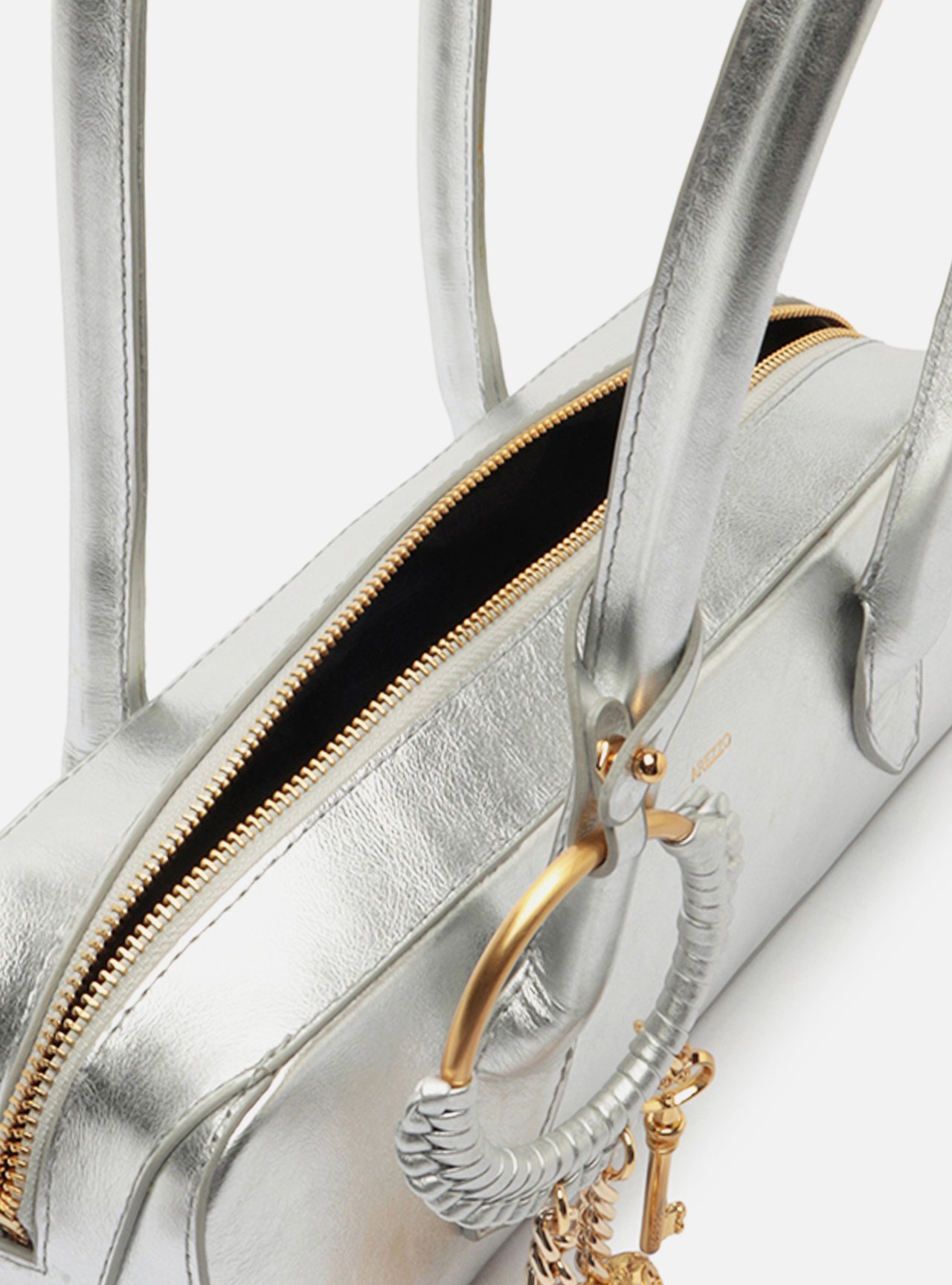 Bolsa Shoulder Prateada Couro Média Metais — foto 4