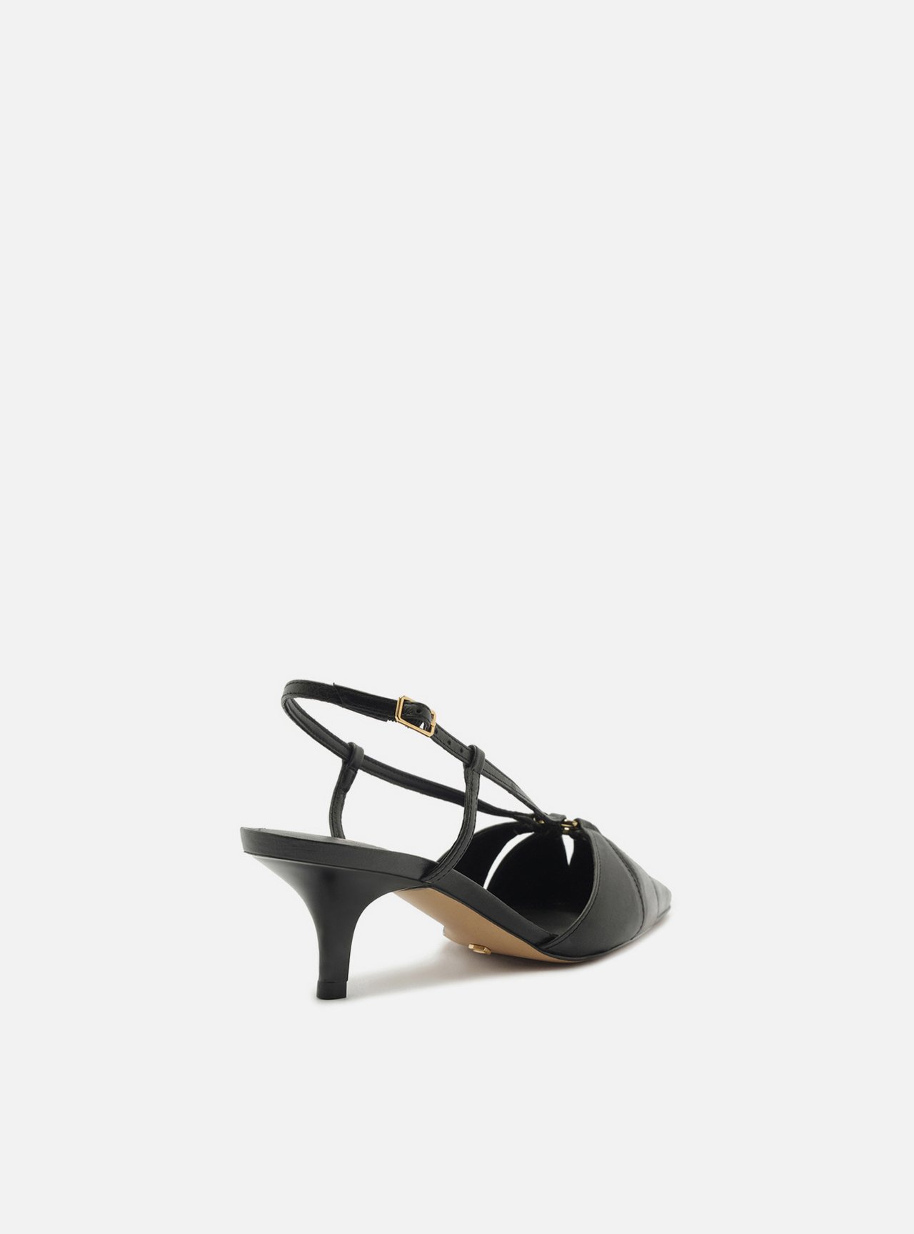 Scarpin Preto Couro Salto Fino Metais Slingback — foto 3