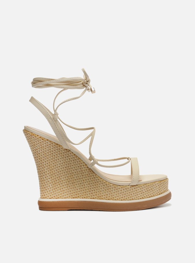 Sandália Off-White Plataforma Tiras Amarração