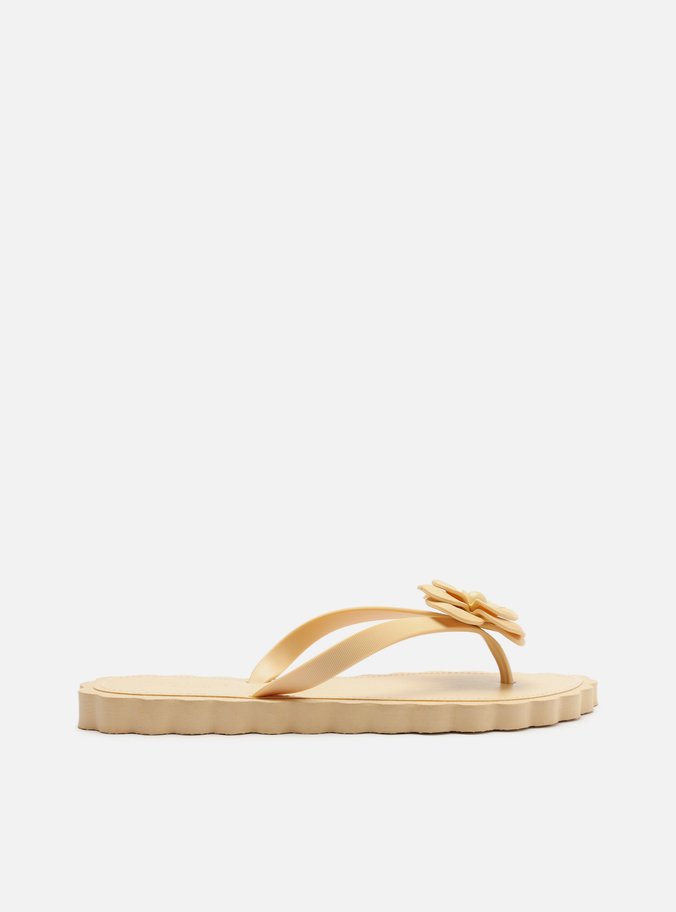 Chinelo de Dedo Bege Recouro Flor Daisy