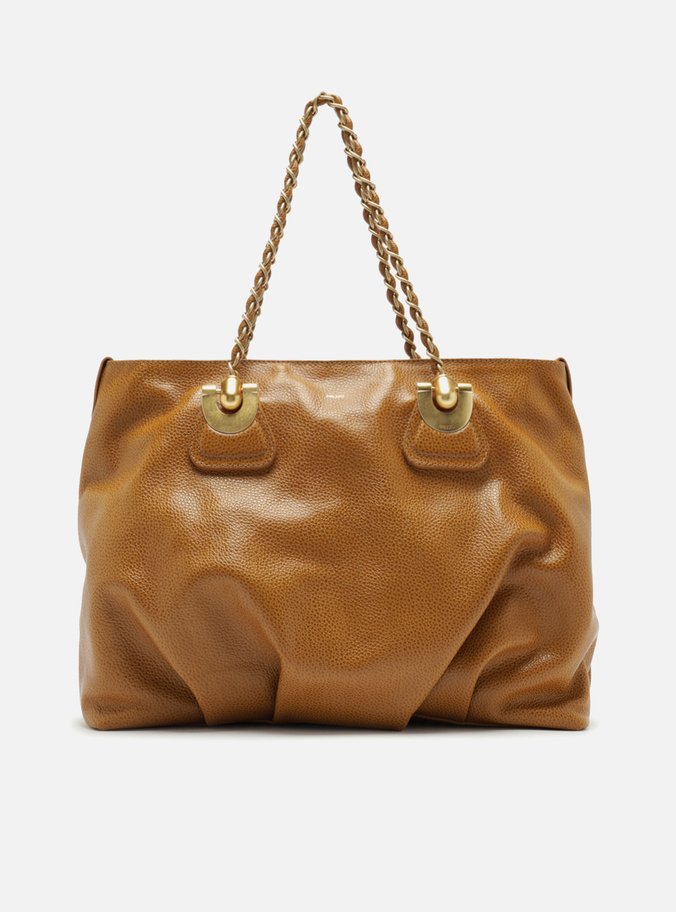 Bolsa Shopping Caramelo Couro Grande Franzida