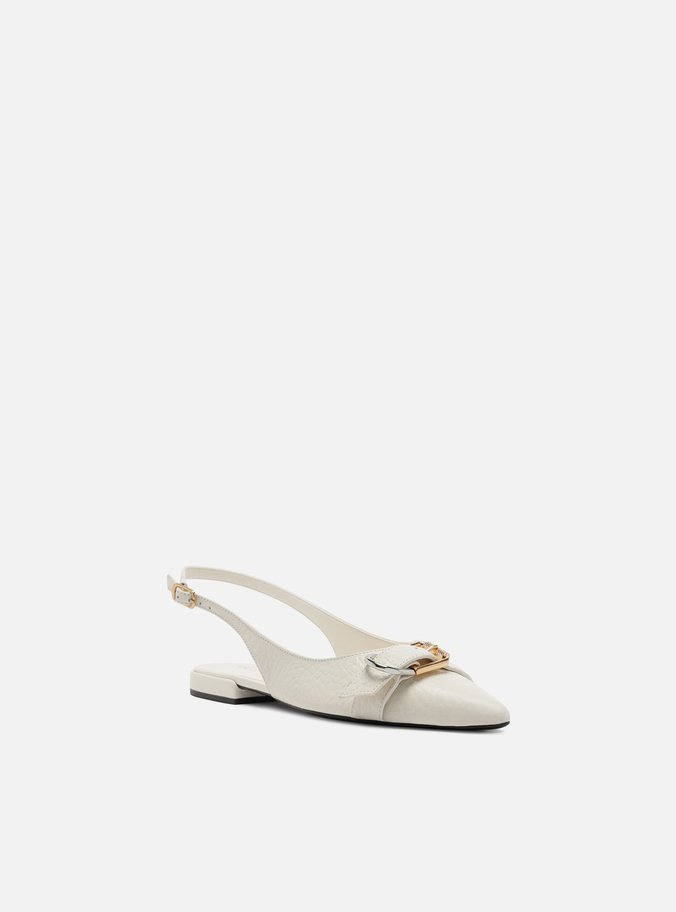 Sapatilha Branca Couro Textura Slingback Fivela