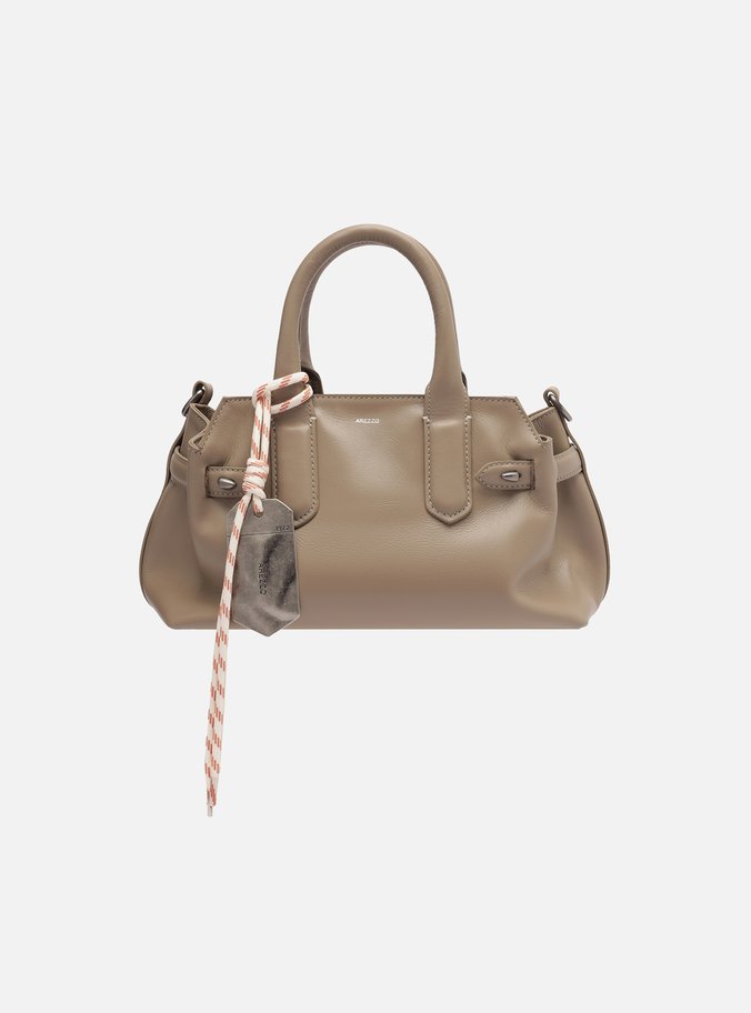 Bolsa Tote Cinza Couro Média Bag Charm Metal