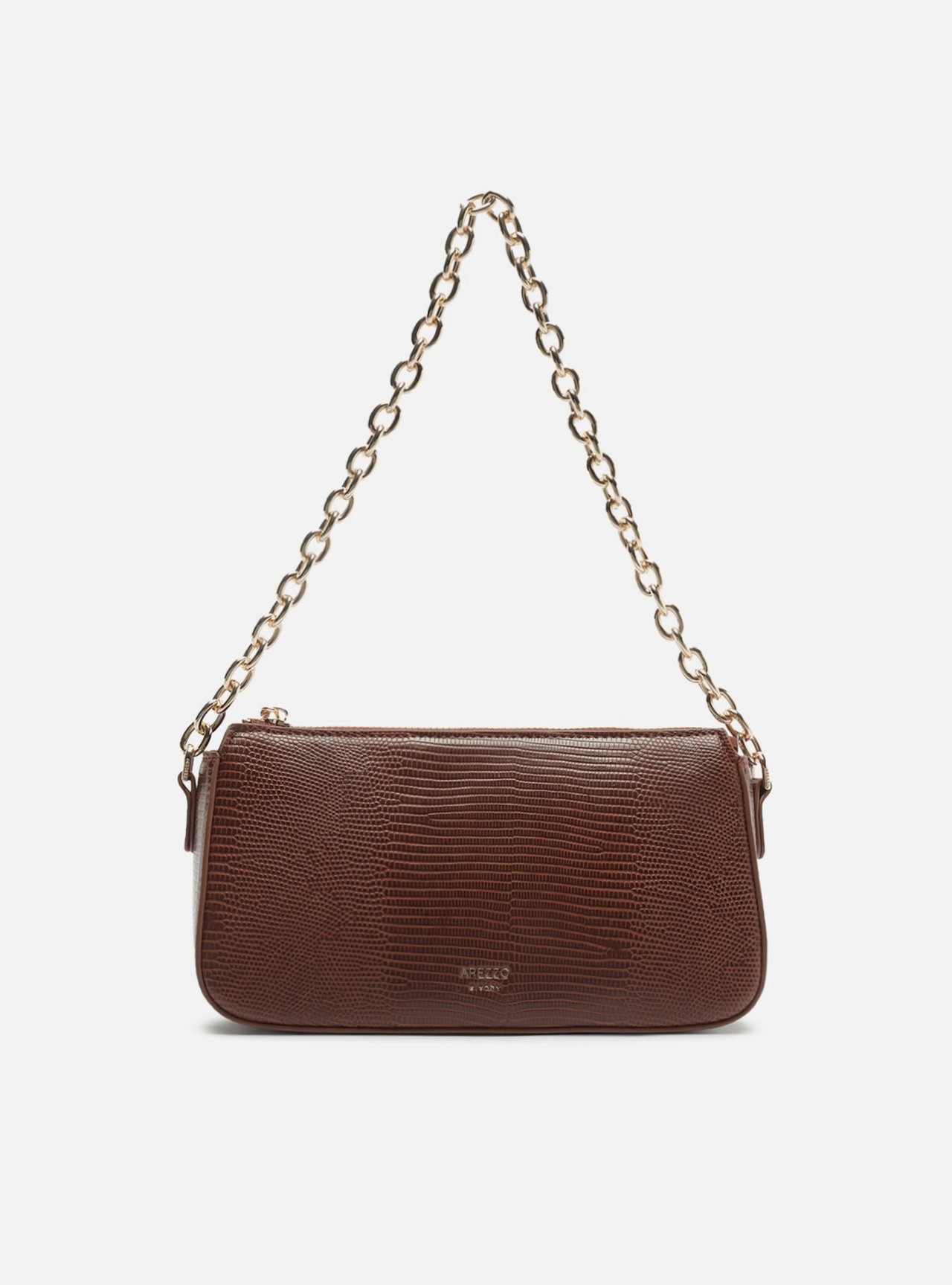 Bolsa Tiracolo Marrom Média Croco Corrente Dourada — foto 1
