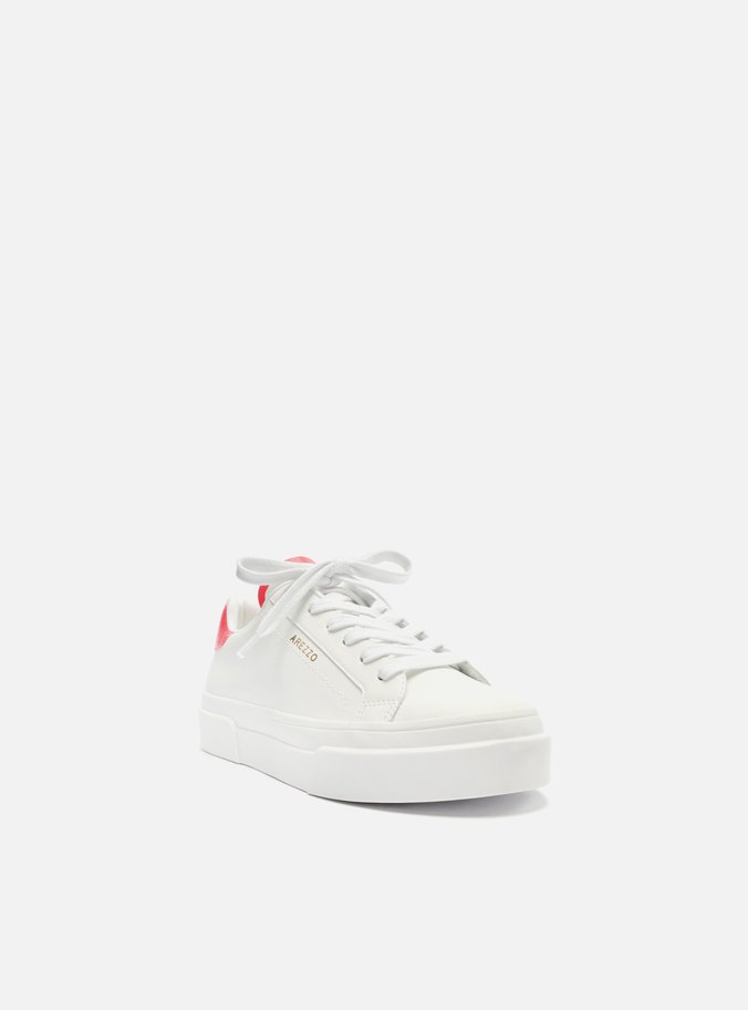 Tênis Branco Couro Bico Redondo Pink