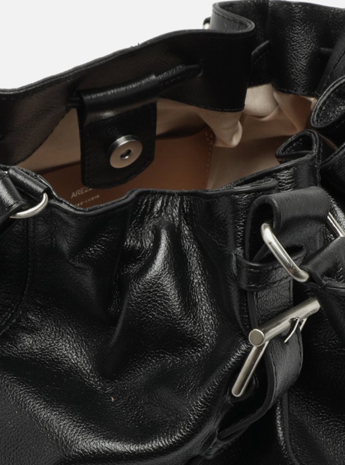 Bolsa Tote Preta Couro Grande Fivelas