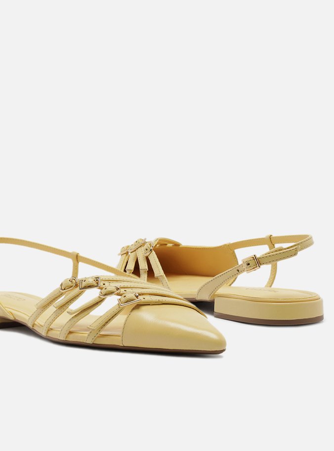 Sapatilha Amarela Couro Slingback Tiras Fivelas