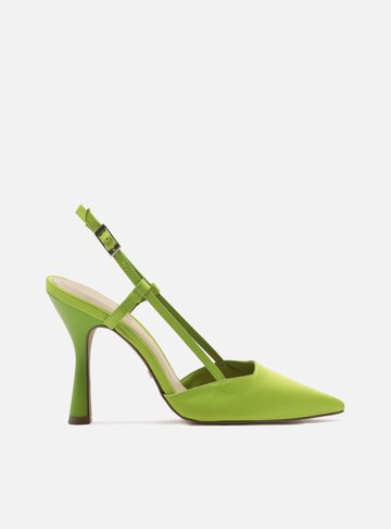 Scarpin Verde Cetim Salto Alto Geométrico